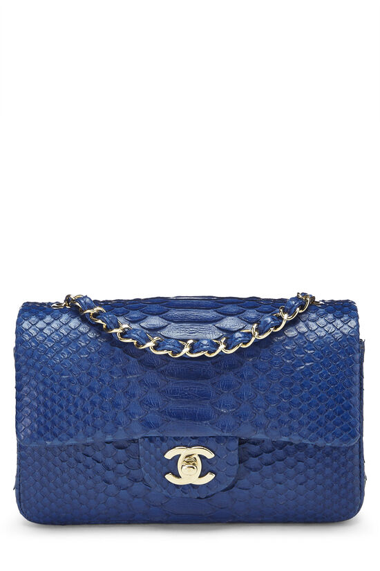 CHANEL Charm Wallet on Chain Python Leather Crossbody Bag Blue