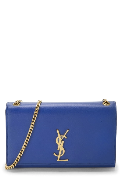 YSL Blue Grainy Calfskin Kate Medium