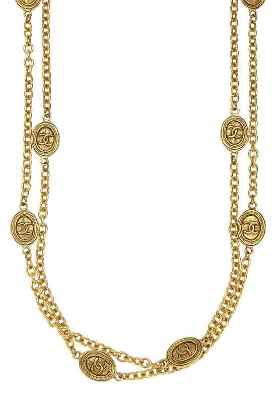 Gold 'CC' Oval Coin Necklace, , large image number 1