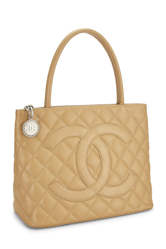Beige Quilted Caviar Medallion Tote, , large image number 1