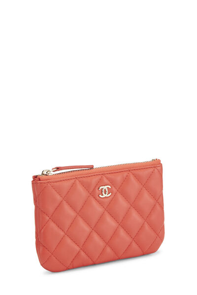 Red Quilted Lambskin O Case Zip Pouch Mini, , large