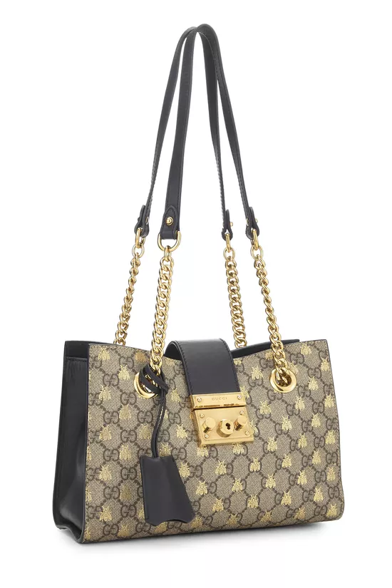 Black GG Supreme Bee Padlock Tote Small, , large image number 1