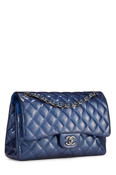 Blue Quilted Patent Leather New Classic Double Flap Jumbo, , large