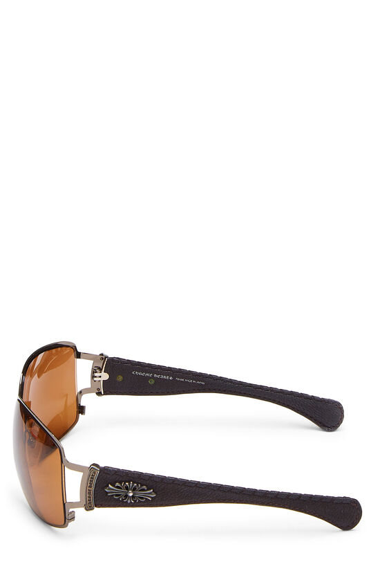 Gunmetal & Brown Leather Poon I Sunglasses, , large image number 1