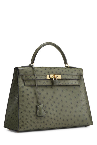 Olive Green Ostrich Kelly Sellier 32, , large
