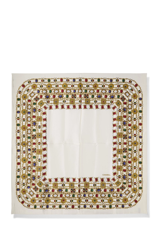 Cream Silk 'CC' Scarf, , large image number 0