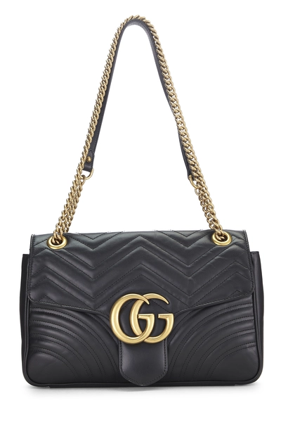 Black Leather GG Marmont Matelass&eacute; Shoulder Bag Small