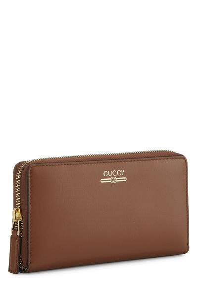 Brown Leather Zip-Around Wallet, , large