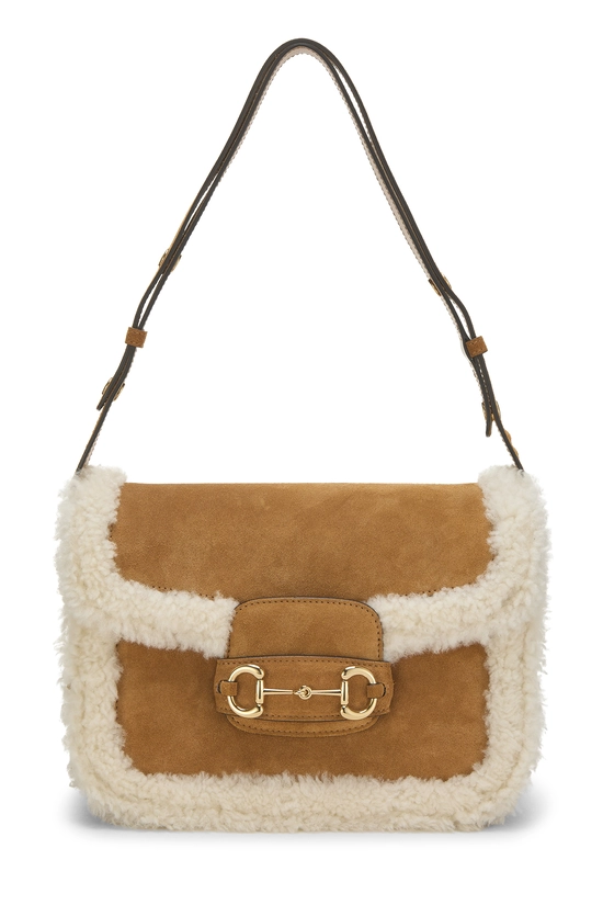 Brown Shearling 1955 Horsebit Shoulder Bag, , large image number 0