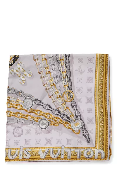 Purple & Multicolor Monogram Silk Scarf, , large