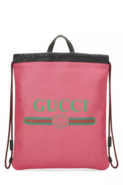 Pink Leather Logo Drawstring Backpack Large