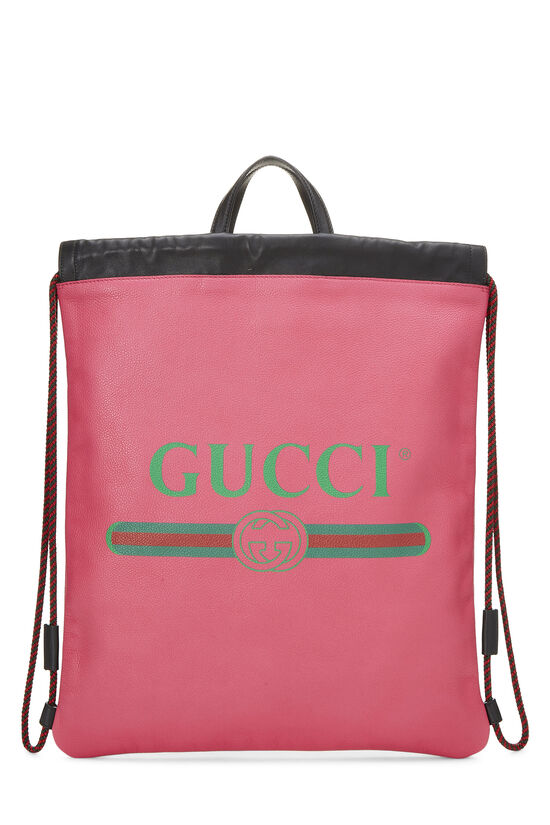 Pink Leather Logo Drawstring Backpack Large, , large image number 0