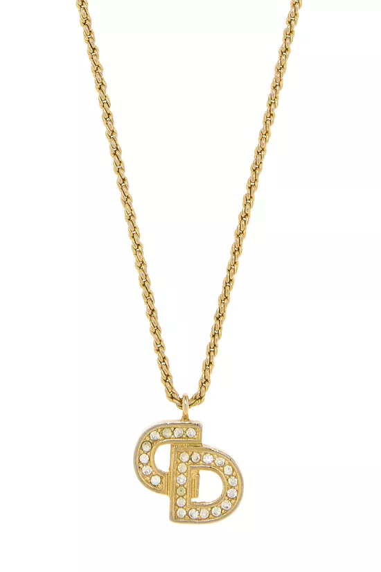 Gold & Crystal 'CD' Necklace, , large image number 1