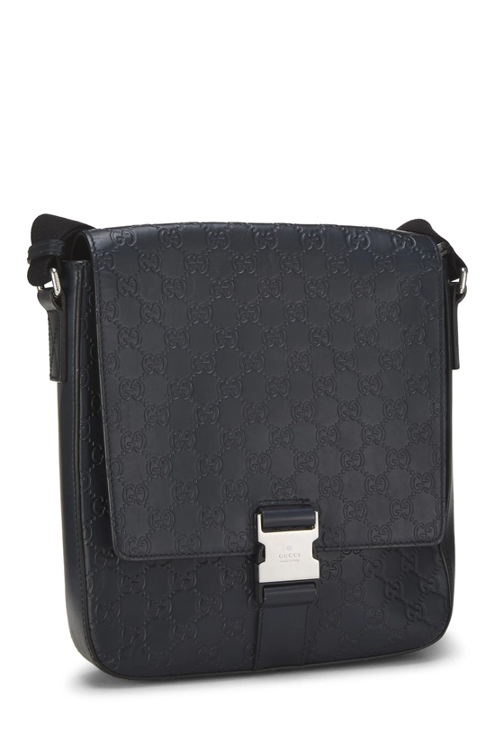 Navy Guccissima Buckle Flap Messenger, , large image number 1