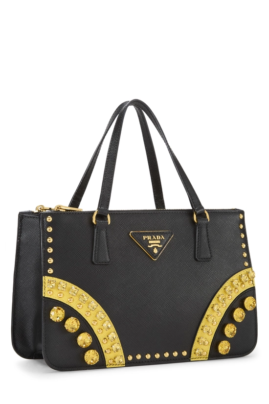 Pre-Owned Black Embellished Saffiano Double Zip Handbag QNB2960YKB000