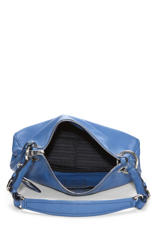 Blue Vitello Daino Shoulder Bag Small, , large image number 5