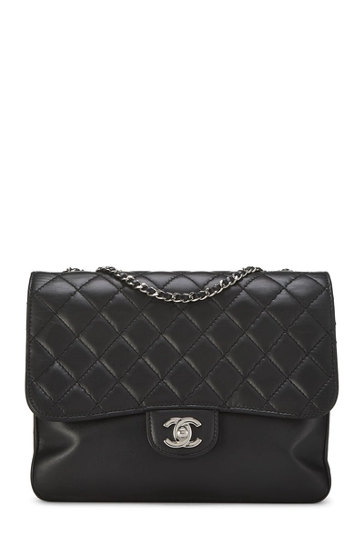 Black Lambskin Clams Pocket Accordion Flap Medium
