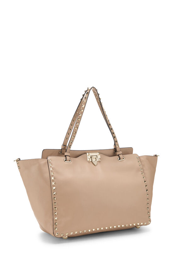 Beige Leather Rockstud Tote Medium, , large image number 1
