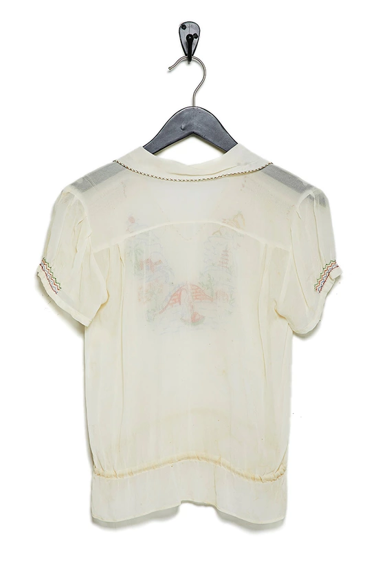 Vintage White Silk Embroidered Riverscape Top, , large image number 1