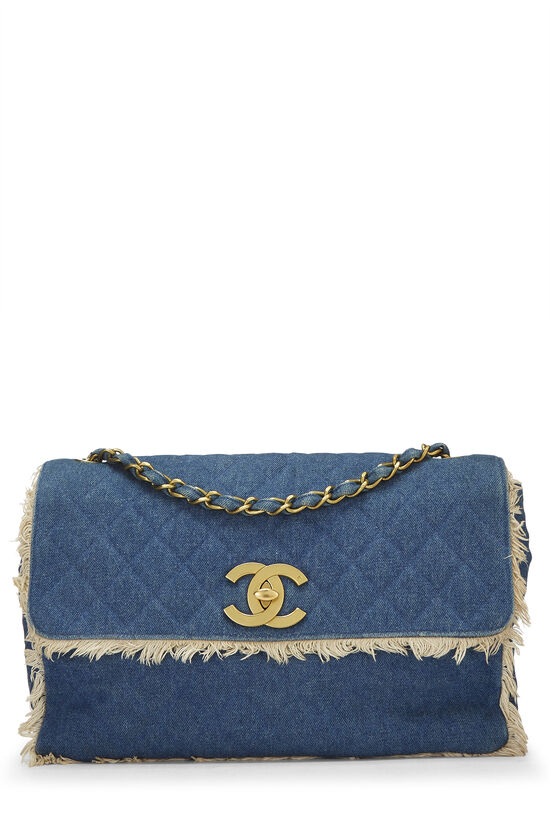 Chanel Navy Blue Quilted Denim Jumbo Flap Bag