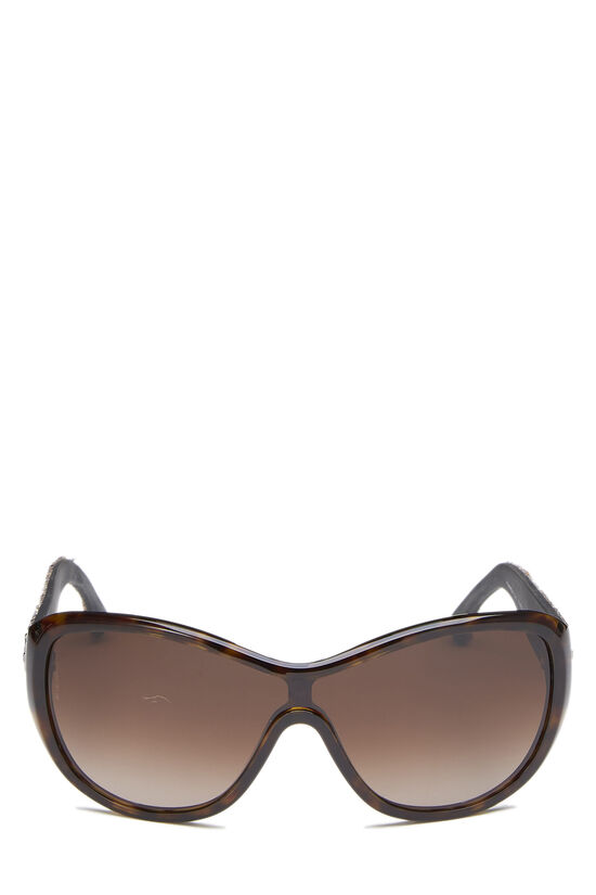 Brown Faux Tortoise Acetate And Tweed Sunglasses, , large image number 1