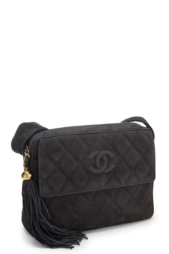 Vintage Chanel Small Chevron Tassel Camera Bag Black Caviar Gold