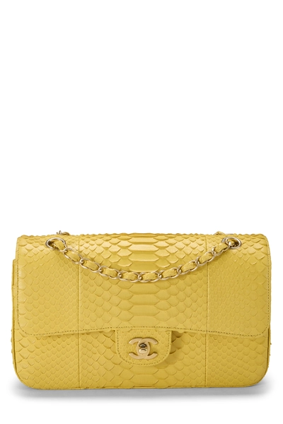Chanel Yellow Python Classic Double Flap Medium