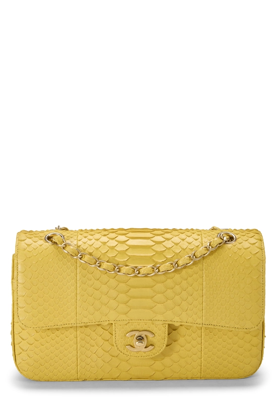 Pre-Owned Yellow Python Classic Double Flap Medium Q6B0102FY0001