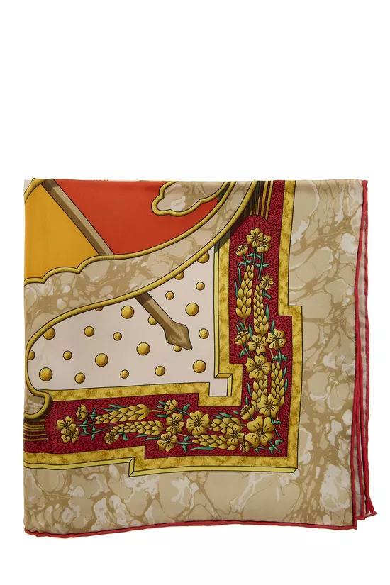 Cream & Multicolor 'Carpe Diem' Silk Scarf 90, , large image number 1