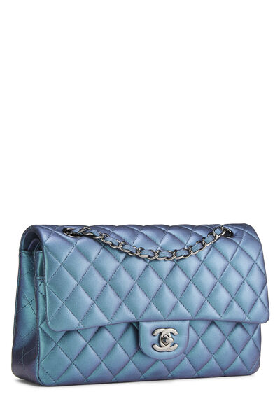Iridescent Blue Quilted Lambskin Classic Double Flap Medium, , large