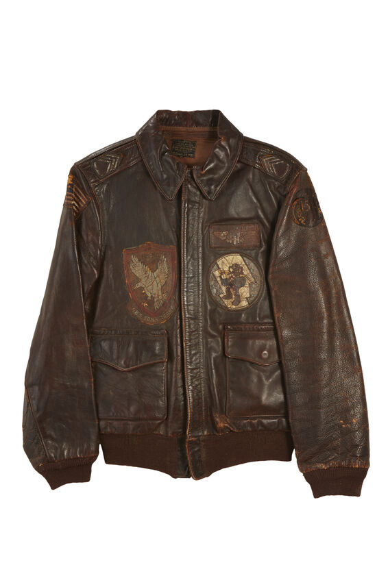 Brown Leather WWII 485th Division A-2 Leather Jacket, , large image number 0