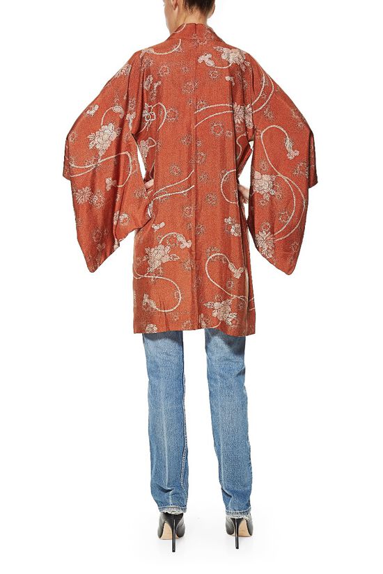 WGACA Vintage Rust Silk Floral Kimono Haori, , large image number 2