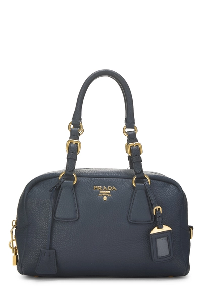 Prada Navy Vitello Daino Bauletto Handbag