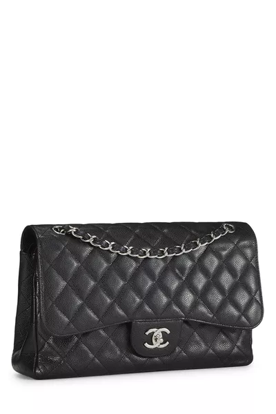 Black Quilted Caviar New Classic Double Flap Jumbo, , large