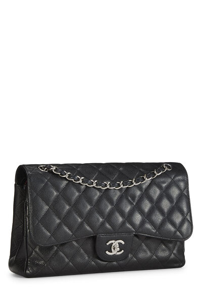 Black Quilted Caviar New Classic Double Flap Jumbo, , large