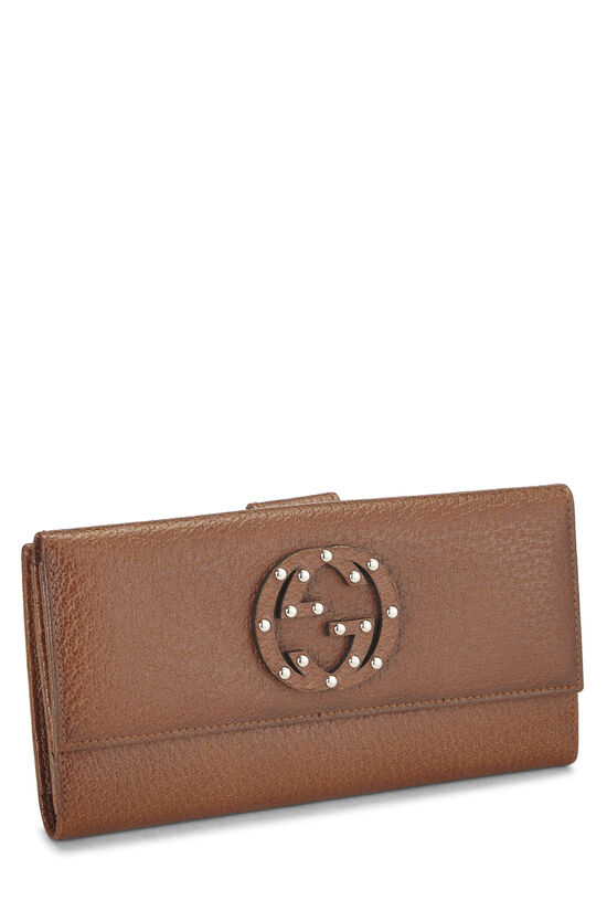 Brown Leather Studded Soho Continental Wallet, , large image number 1