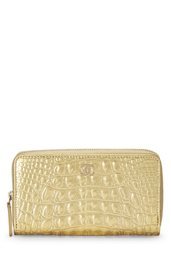 Chanel Classic Handbag Metallic Crocodile Emobssed Calfskin Gold