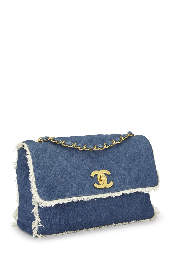 Blue Quilted Denim Half Flap Maxi, , large image number 1