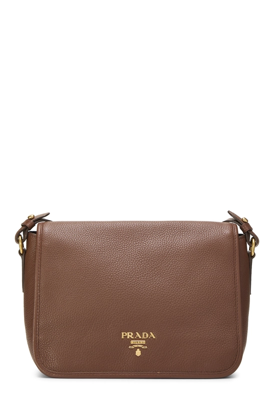 Brown Vitello Daino Flap Crossbody Bag, , large image number 0