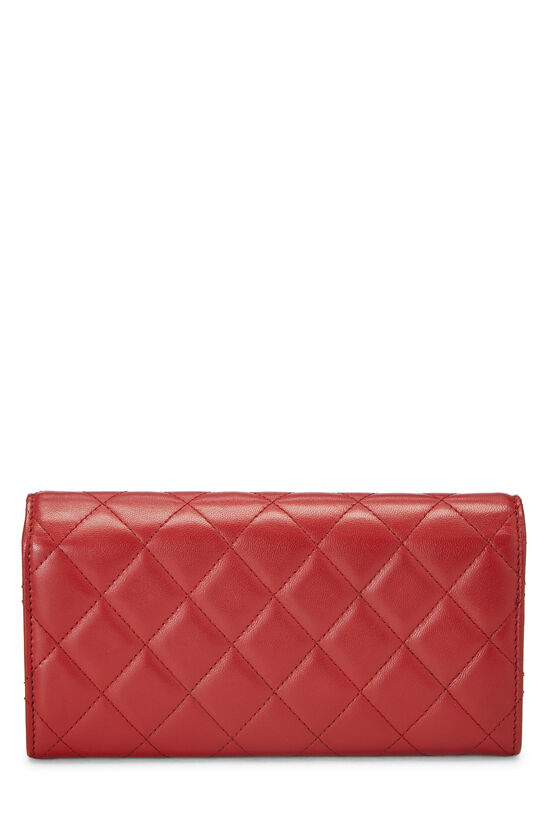 Red Quilted Lambskin Flap Wallet, , large image number 3
