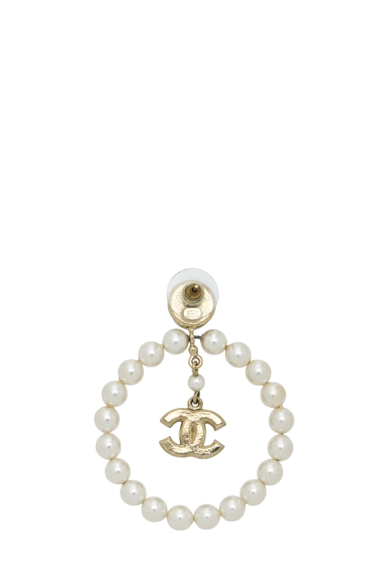 Gold Crystal 'CC' Faux Pearl Circle Earrings, , large image number 1