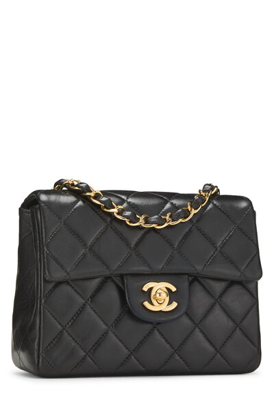 Black Quilted Lambskin Half Flap Mini, , large