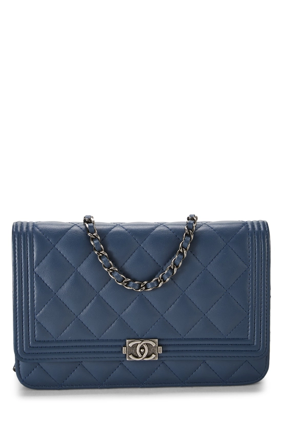 Blue Quilted Lambskin Boy Wallet on Chain (WOC), , large image number 0
