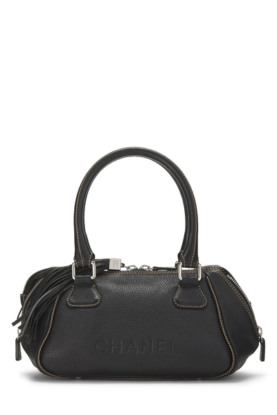 Black Leather Lax Tassel Shoulder Bag Medium