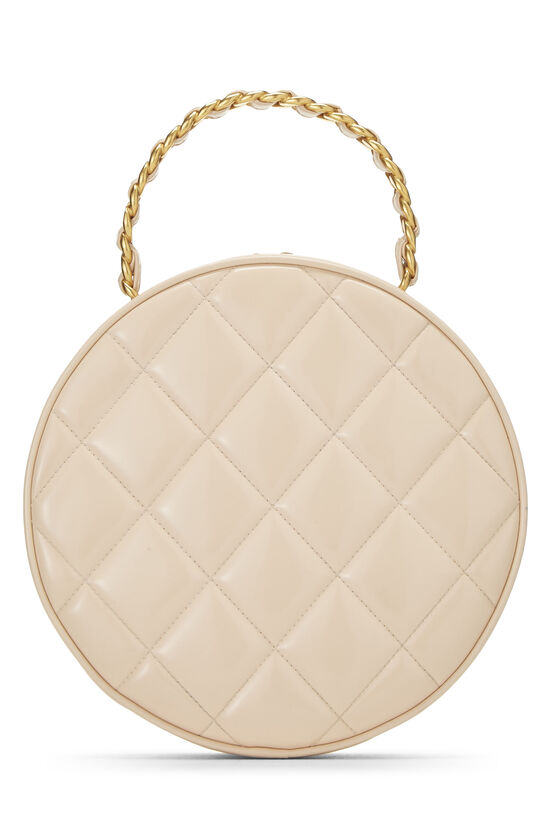 Beige Quilted Patent Leather Round 'CC' Bag, , large image number 3
