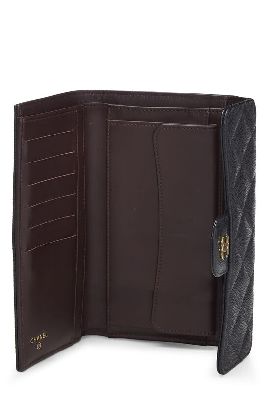 Black Quilted Caviar Long Flap Wallet, , large image number 3