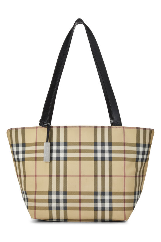 Beige Check Coated Canvas Tote Medium, , large image number 1
