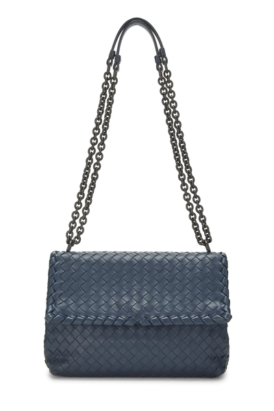 Blue Intrecciato Leather Olimpia Shoulder Bag