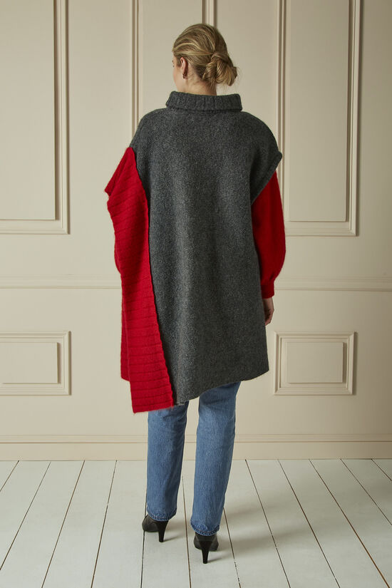 Gray & Red Mohair Blend Layered Sweater Dress Set, , large image number 1