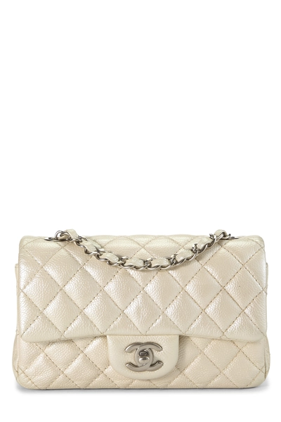Cream Quilted Caviar Rectangular Flap Mini